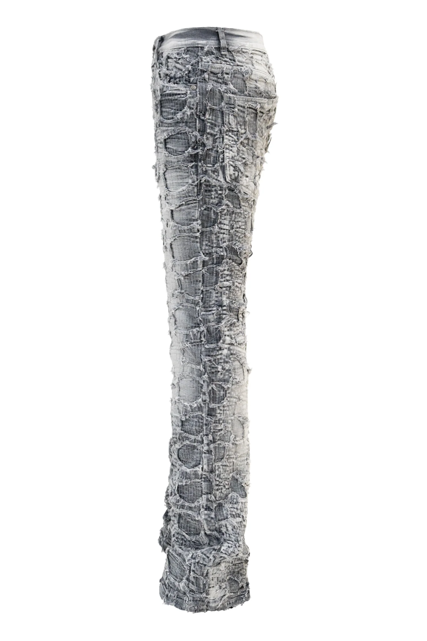 Men's Heavy Distressed Stitched Stacked Layer Denim Jeans - Image 7