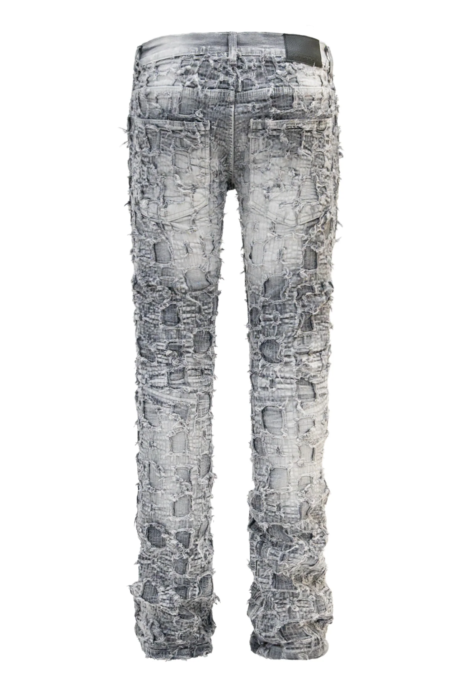 Men's Heavy Distressed Stitched Stacked Layer Denim Jeans - Image 8