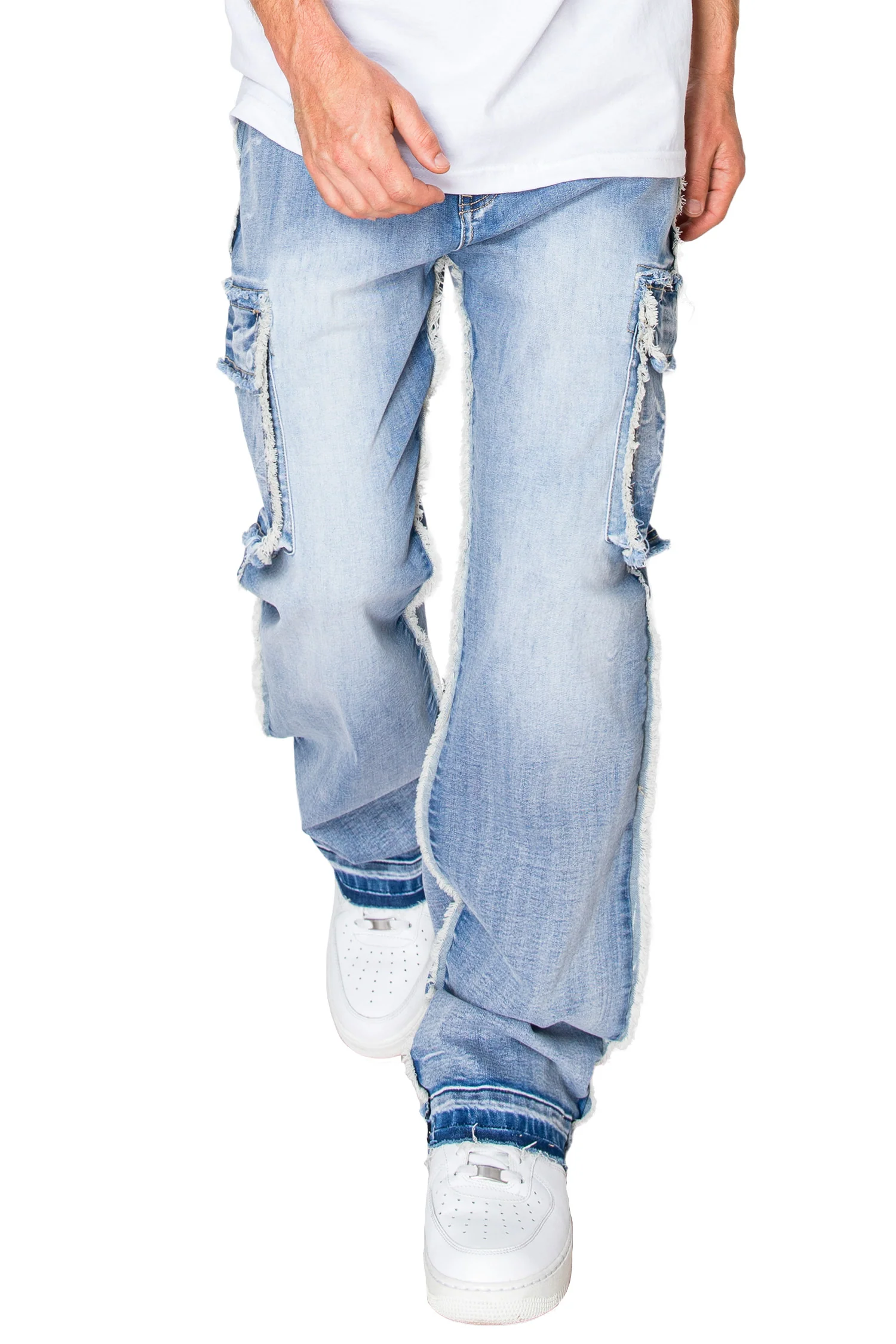 Men's Loose Fit Raw Edge Cargo Jeans - Image 2