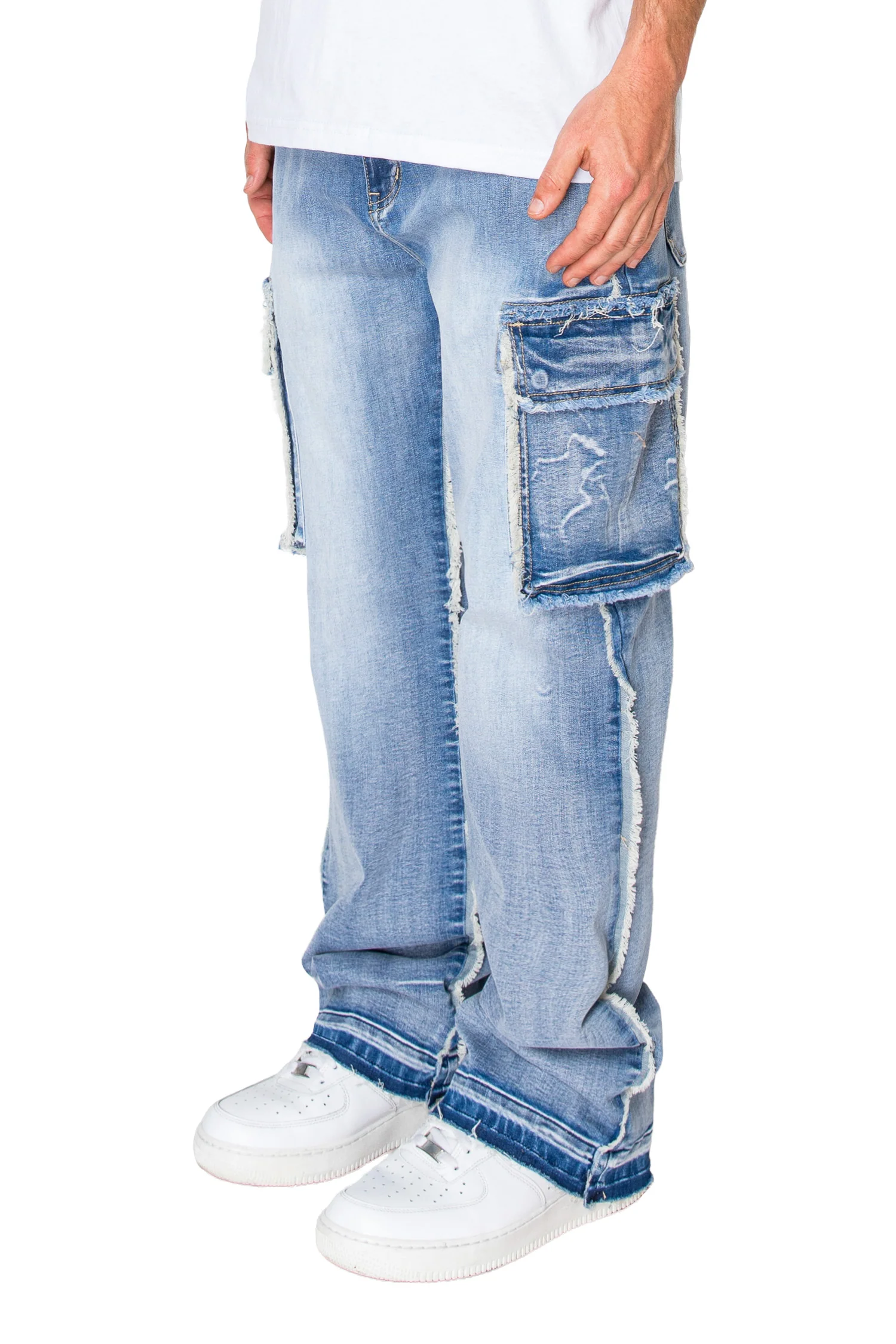 Men's Loose Fit Raw Edge Cargo Jeans - Image 3