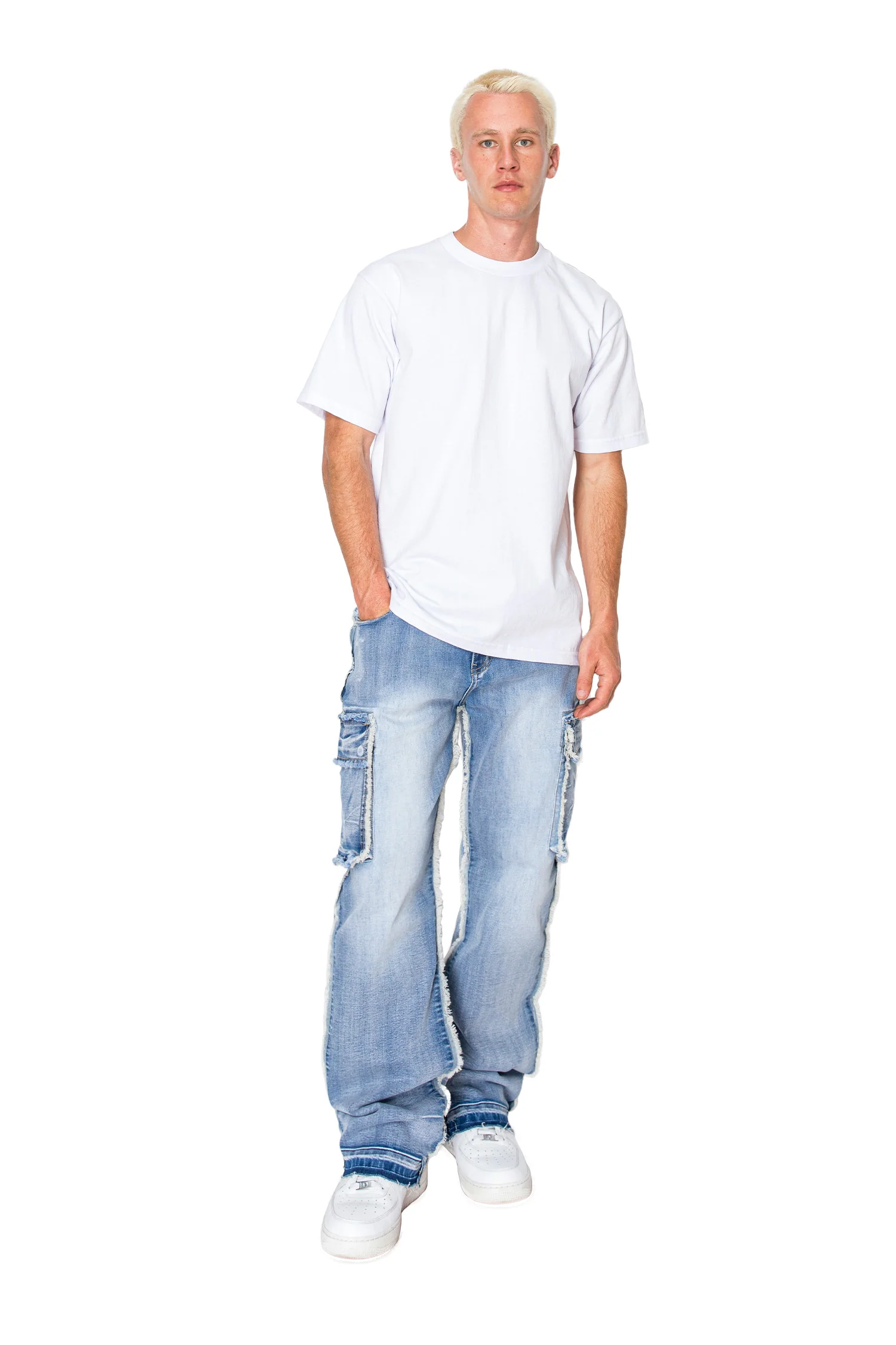 Men's Loose Fit Raw Edge Cargo Jeans - Image 6