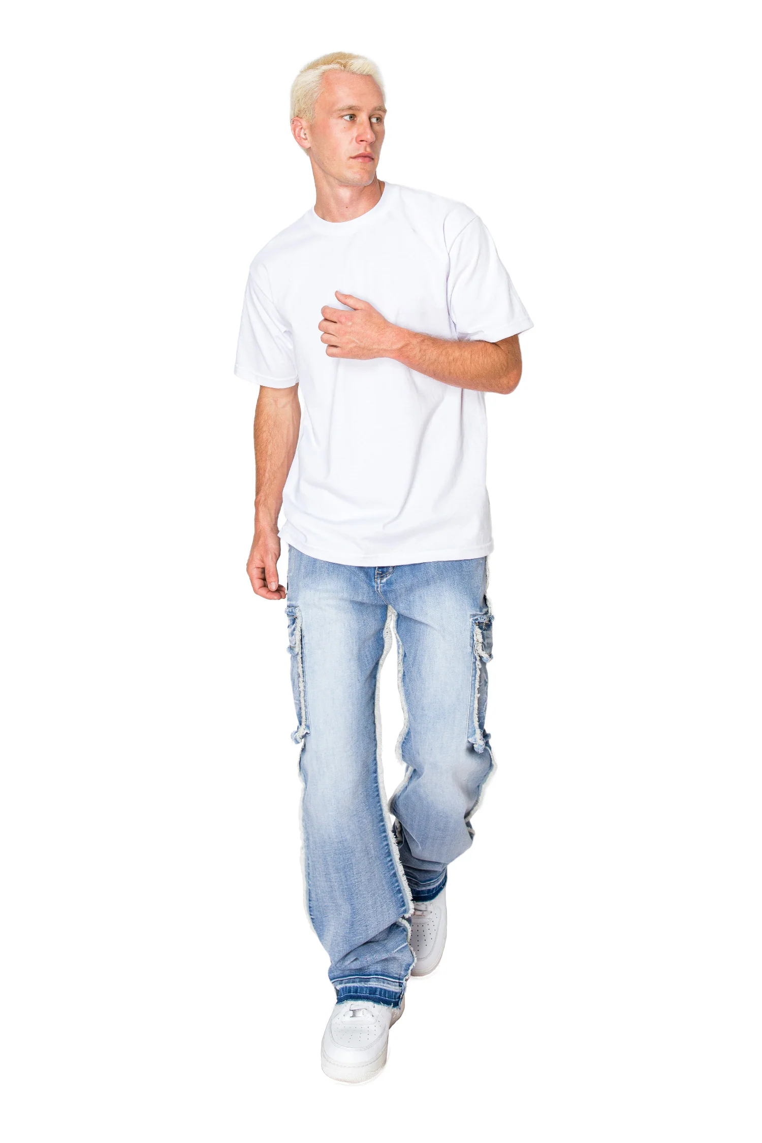 Men's Loose Fit Raw Edge Cargo Jeans - Image 7