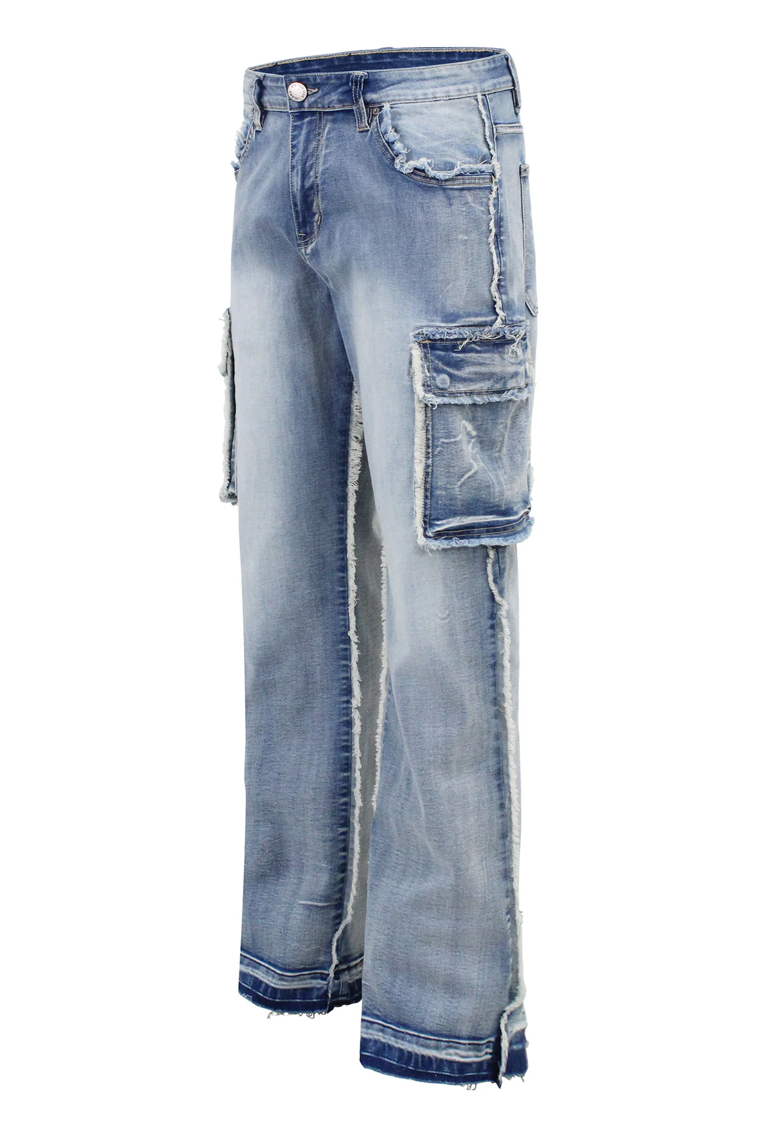 Men's Loose Fit Raw Edge Cargo Jeans - Image 9