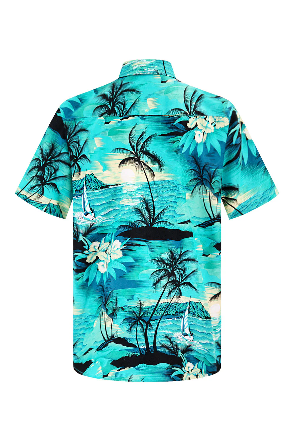 Men's Ocean Island Print Button Down Short Sleeve Shirts - Image 3