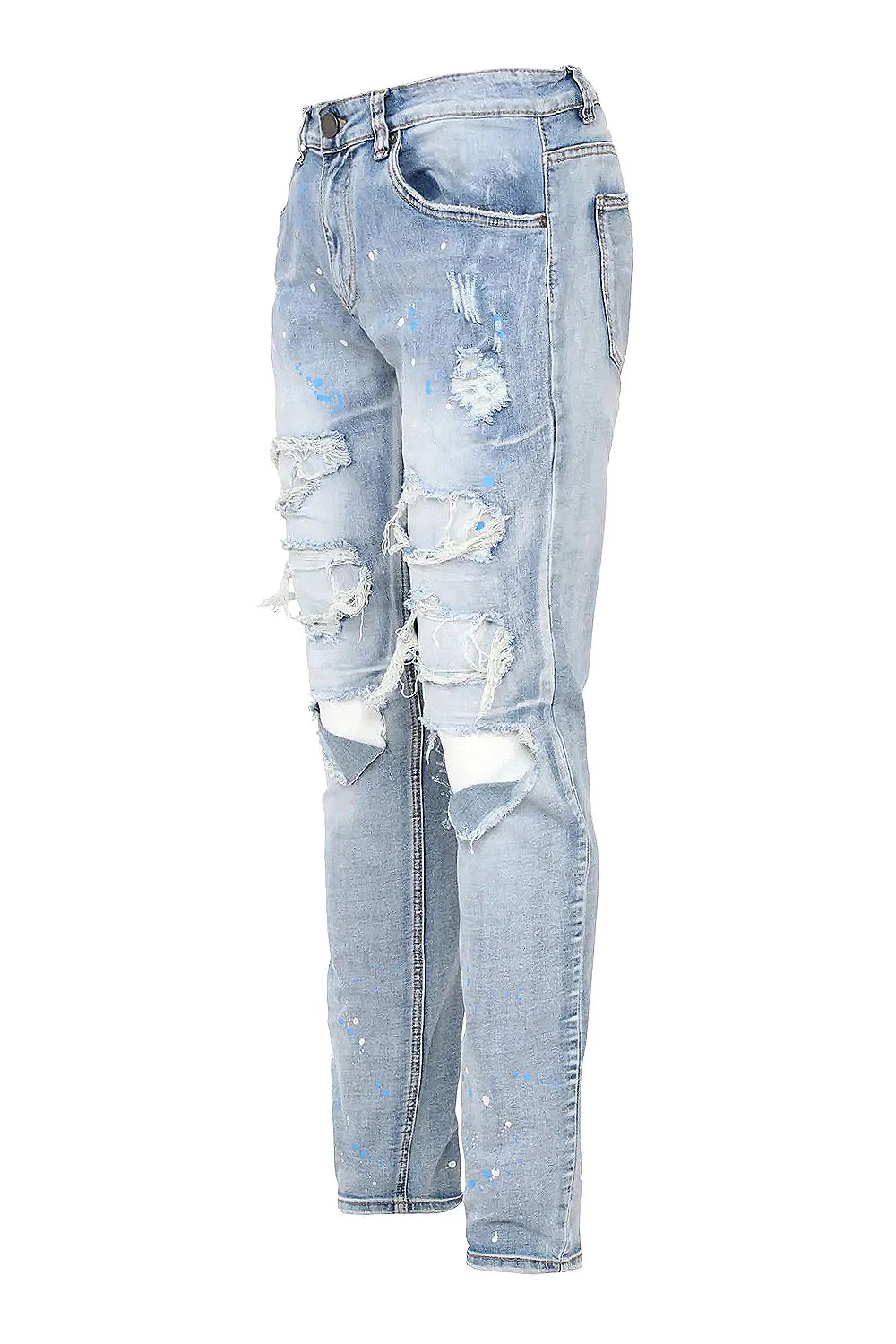 Men's Paint Splatter Knee Blowout Distressed Denim Jeans - Image 3