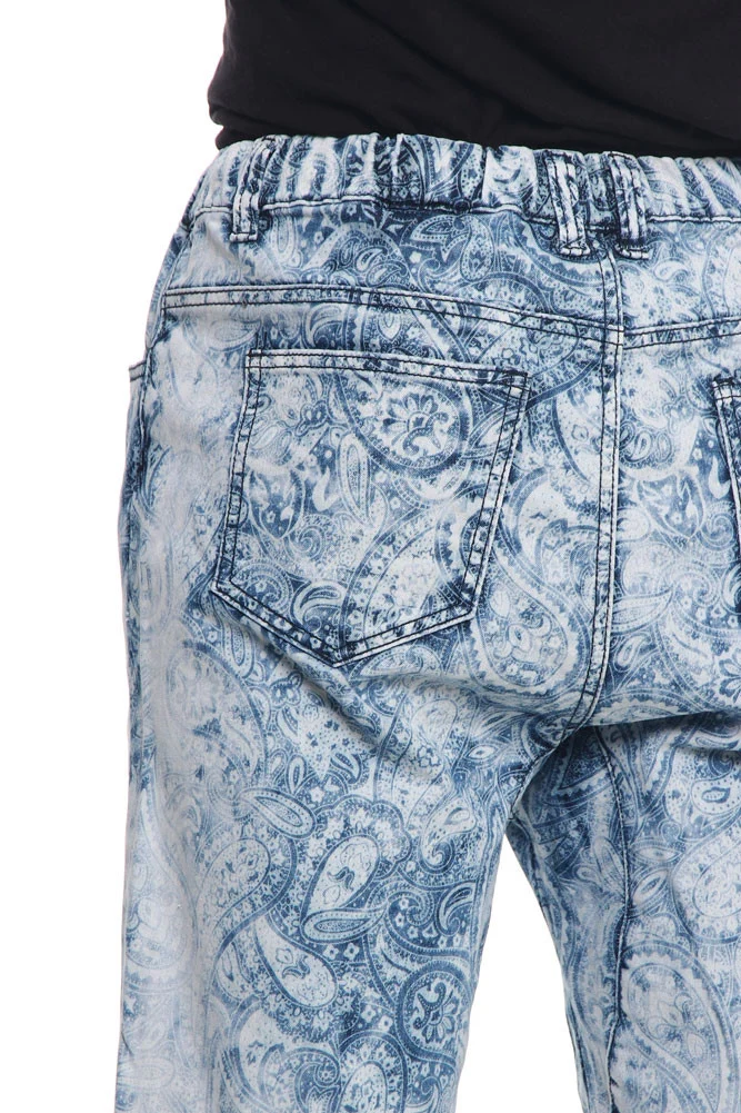 Men's Paisley Print Denim Dropcrotch Shorts - Image 4