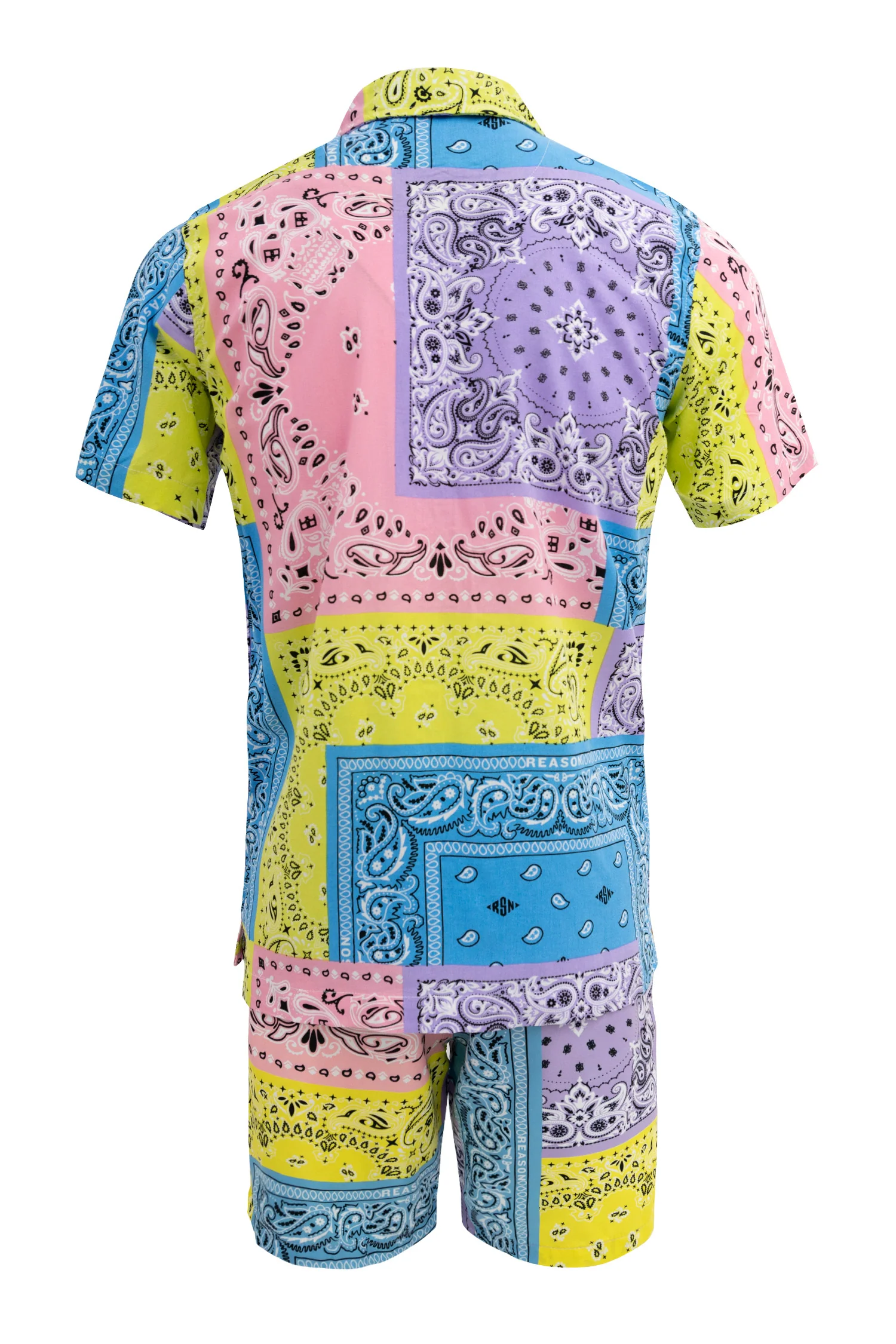 Men's Pastel Color block Bandana Shirt and Shorts Set - Image 4