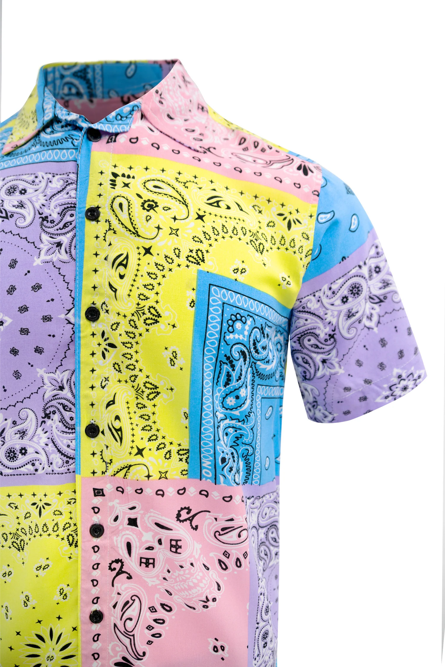 Men's Pastel Color block Bandana Shirt and Shorts Set - Image 5