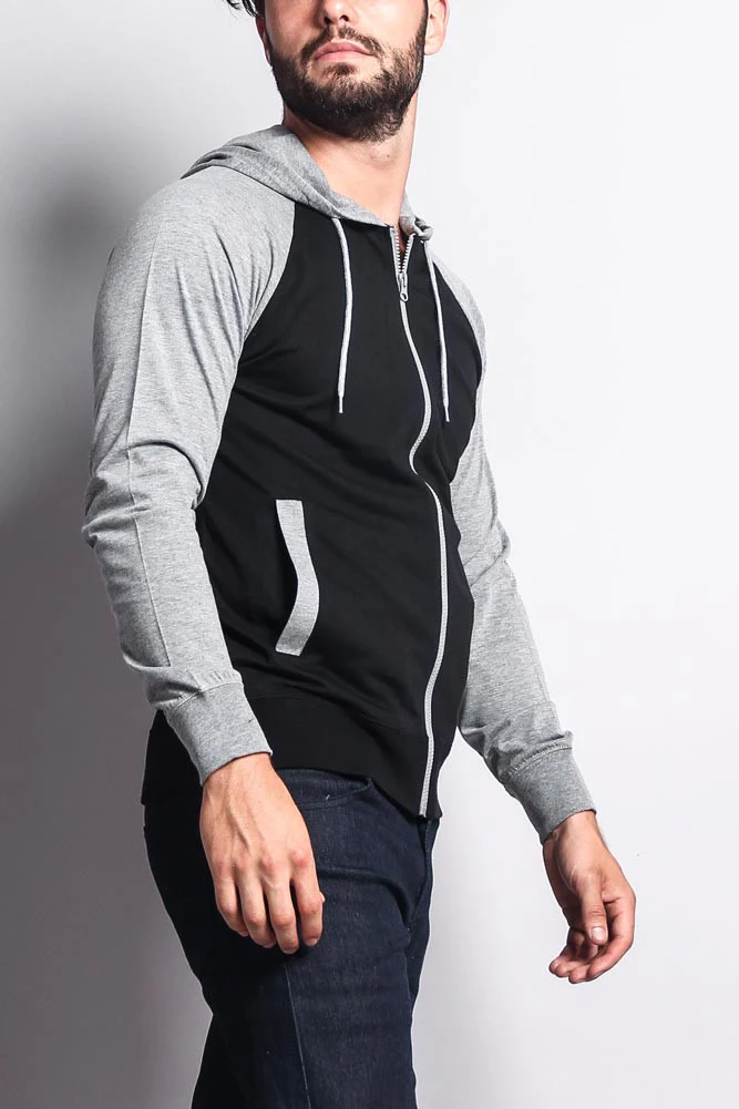 Men's Raglan Light Weight Zip Down Hoodie - Image 12