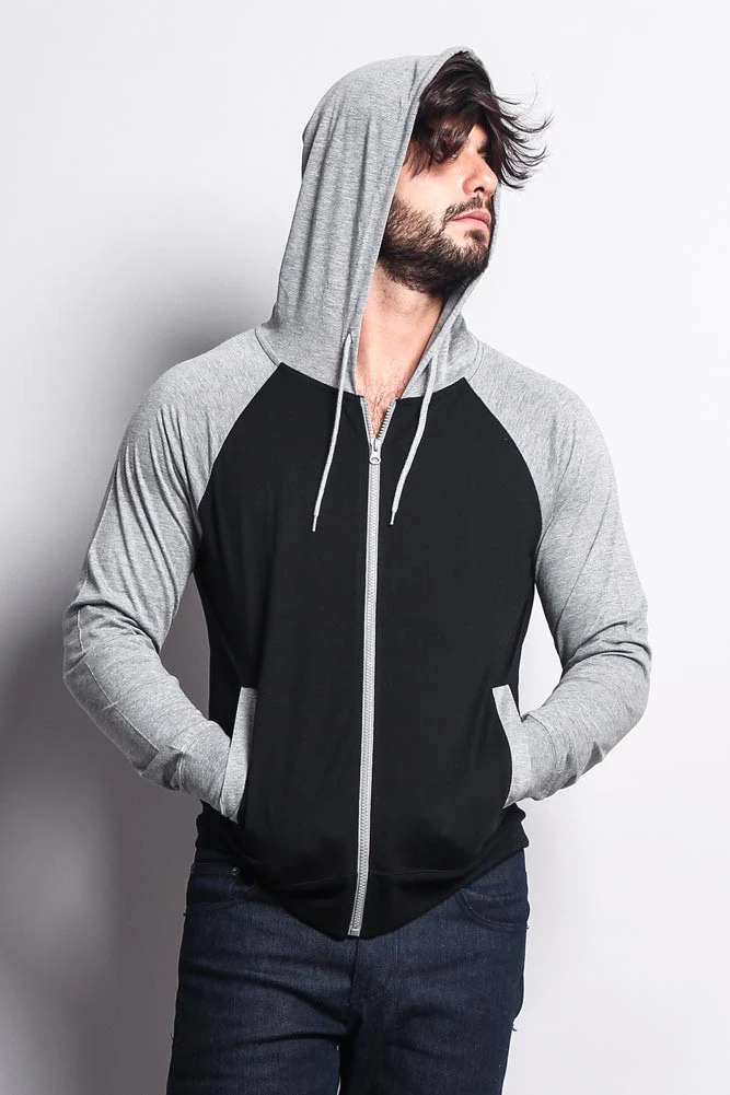 Men's Raglan Light Weight Zip Down Hoodie - Image 13