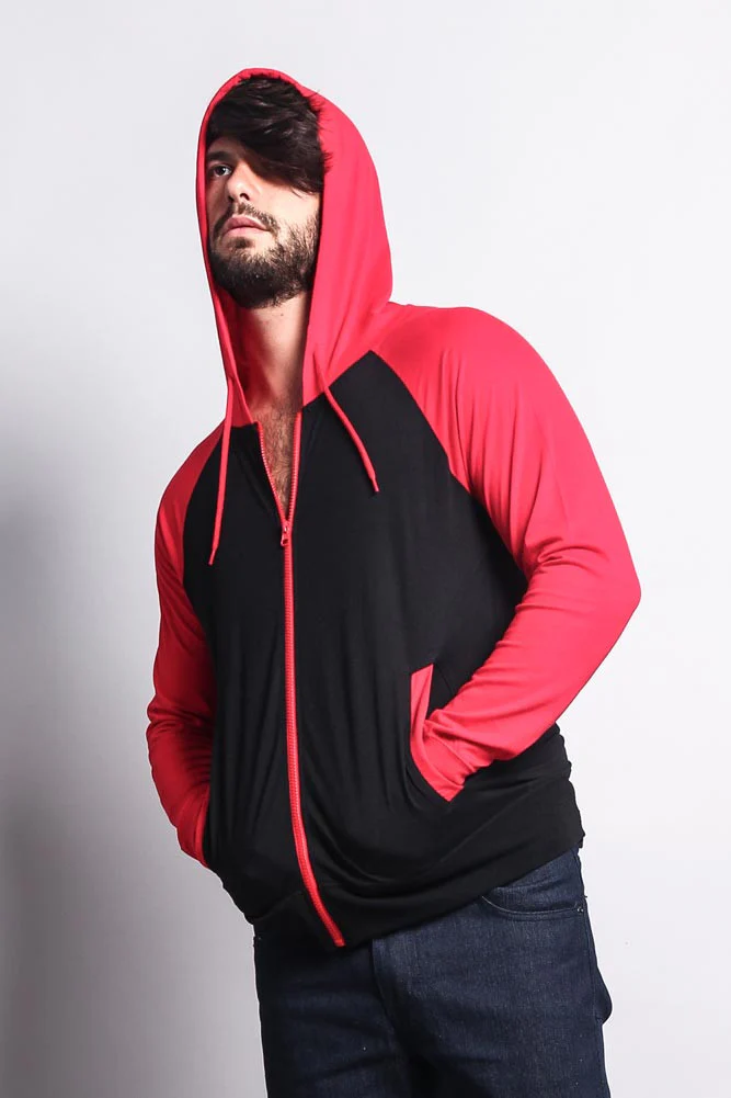 Men's Raglan Light Weight Zip Down Hoodie - Image 20