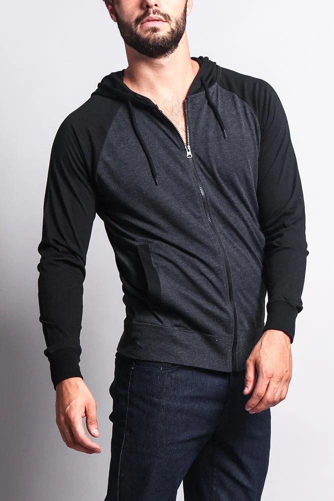 Men's Raglan Light Weight Zip Down Hoodie - Image 26