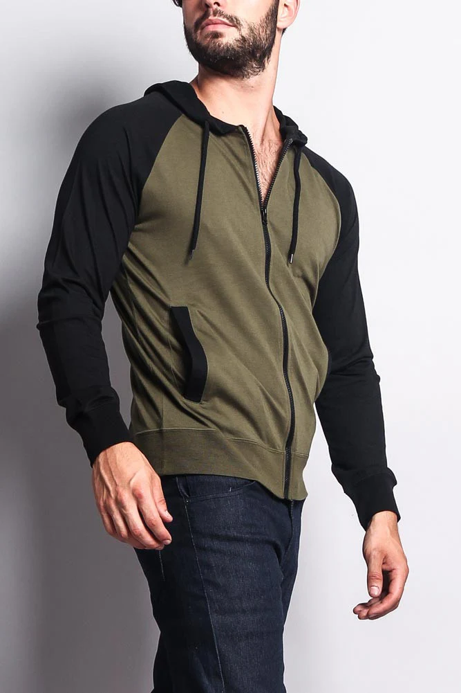 Men's Raglan Light Weight Zip Down Hoodie - Image 40