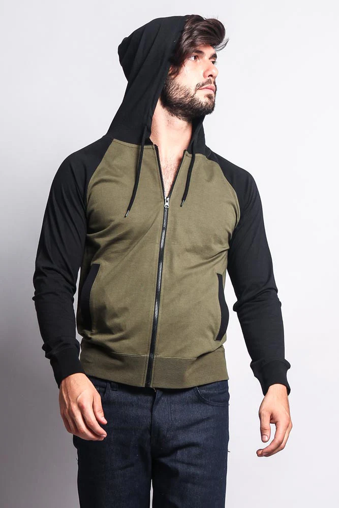 Men's Raglan Light Weight Zip Down Hoodie - Image 41