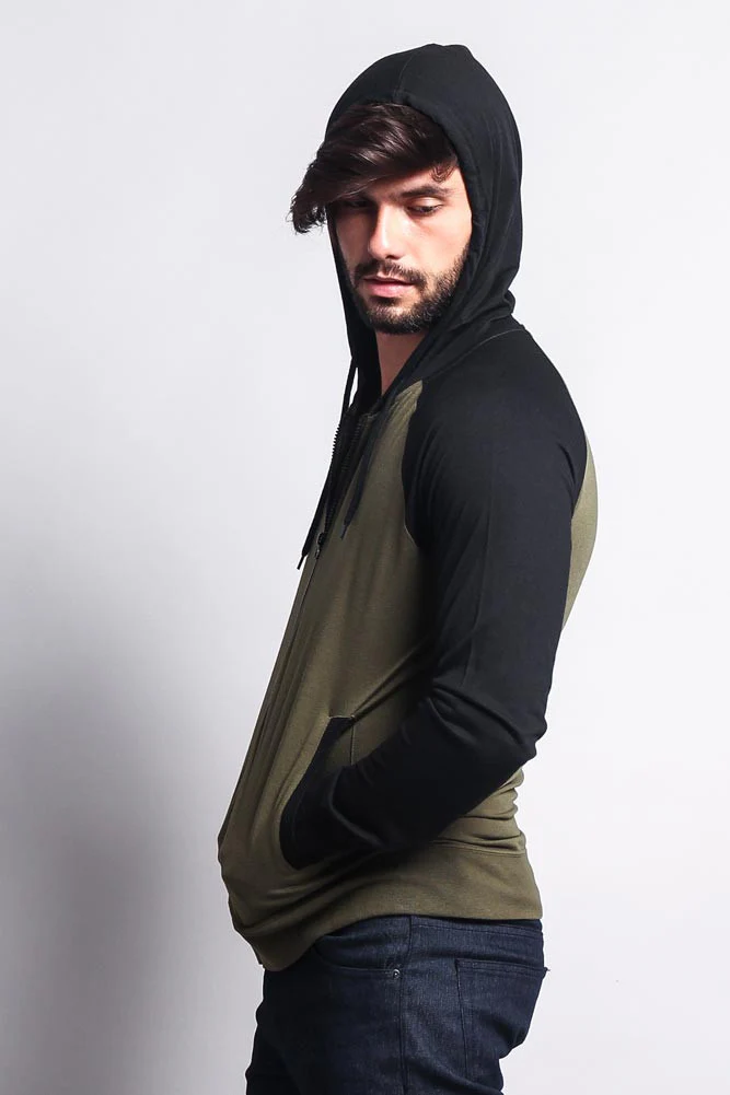 Men's Raglan Light Weight Zip Down Hoodie - Image 42