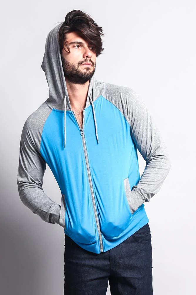 Men's Raglan Light Weight Zip Down Hoodie - Image 48