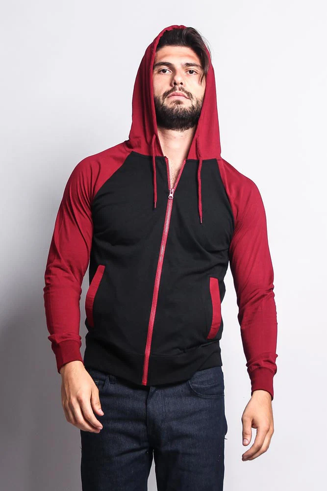 Men's Raglan Light Weight Zip Down Hoodie - Image 6
