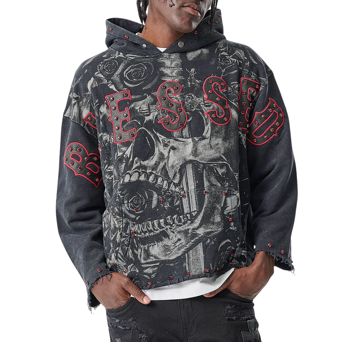 Raw-Edge Blessed French-Terry Hoodie