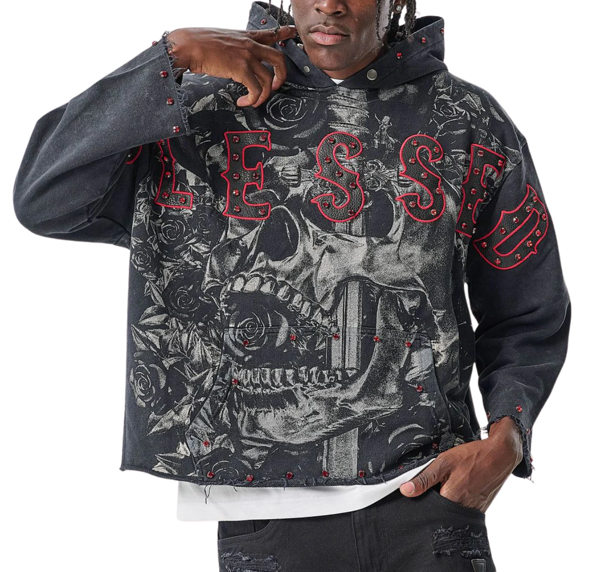 Raw-Edge Blessed French-Terry Hoodie - Image 2