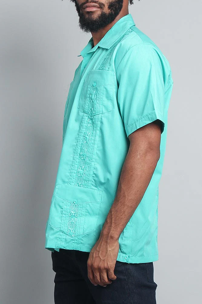 Men's Short Sleeve Cuban Style Guayabera Shirt (Aqua) - Image 2