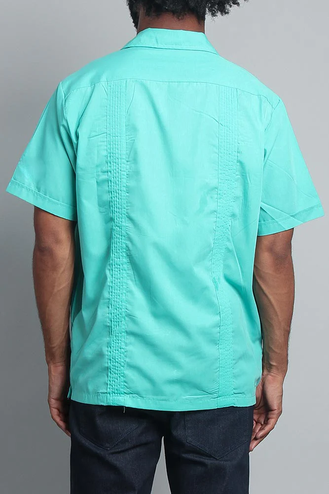 Men's Short Sleeve Cuban Style Guayabera Shirt (Aqua) - Image 3
