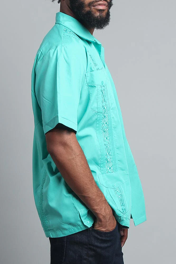 Men's Short Sleeve Cuban Style Guayabera Shirt (Aqua) - Image 4
