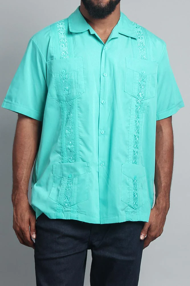 Men's Short Sleeve Cuban Style Guayabera Shirt (Aqua) - Image 5