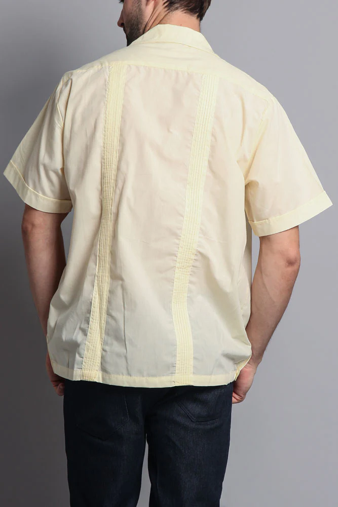 Men's Short Sleeve Cuban Style Guayabera Shirt (Contrast Light Yellow) - Image 4