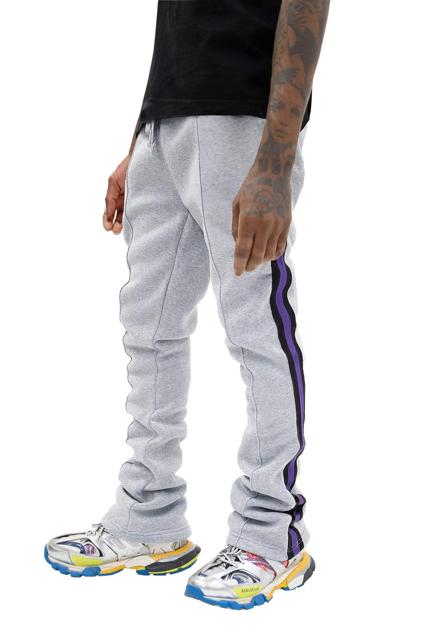 Men's Side Stripe Fleece Stacked Sweat Pants - Image 2