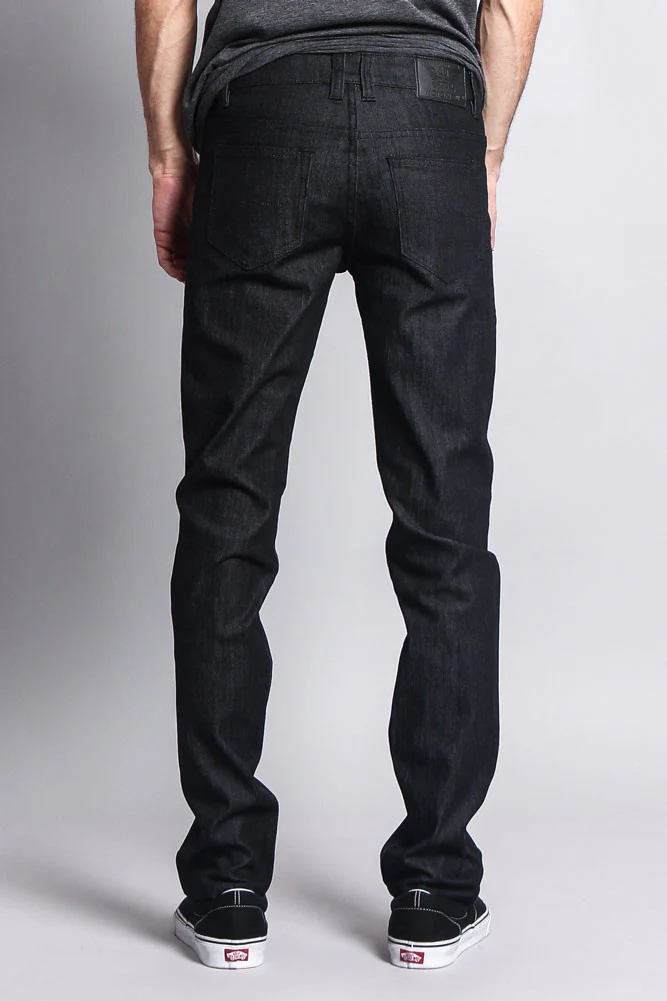 Men's Skinny Fit Raw Denim Jeans (Black) - Image 3