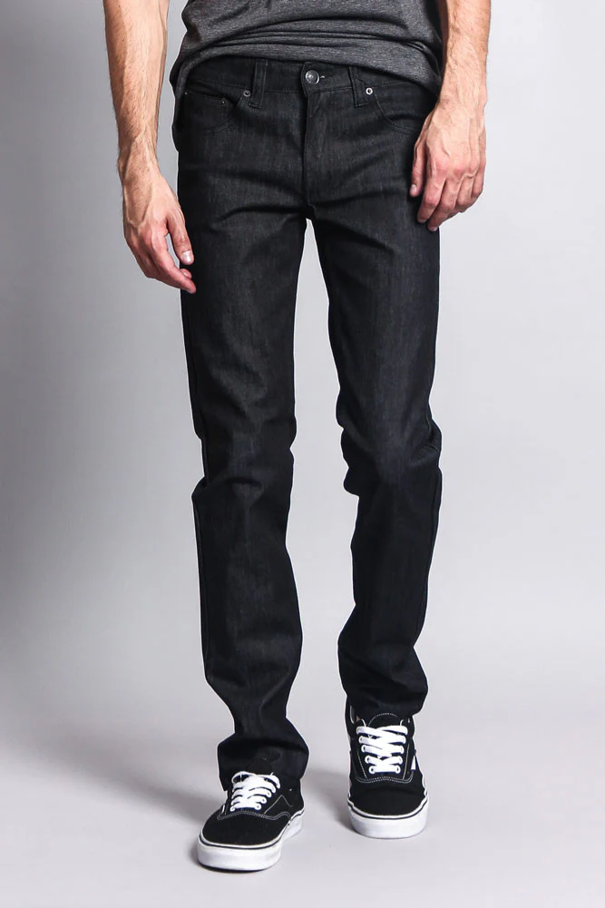 Men's Skinny Fit Raw Denim Jeans (Black) - Image 5
