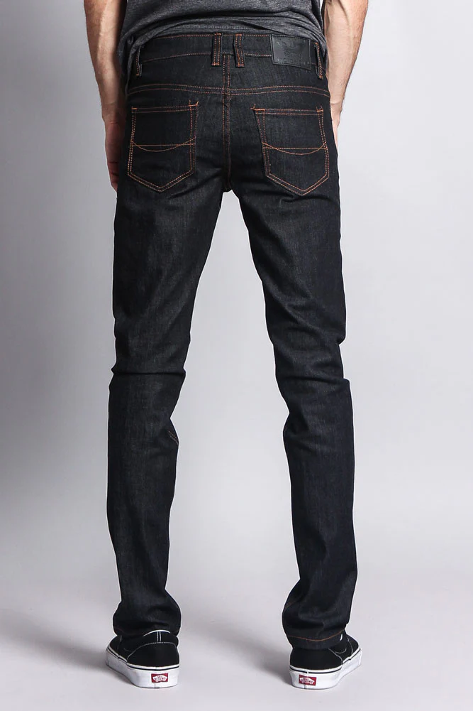 Men's Skinny Fit Raw Denim Jeans (Black/Timber) - Image 3
