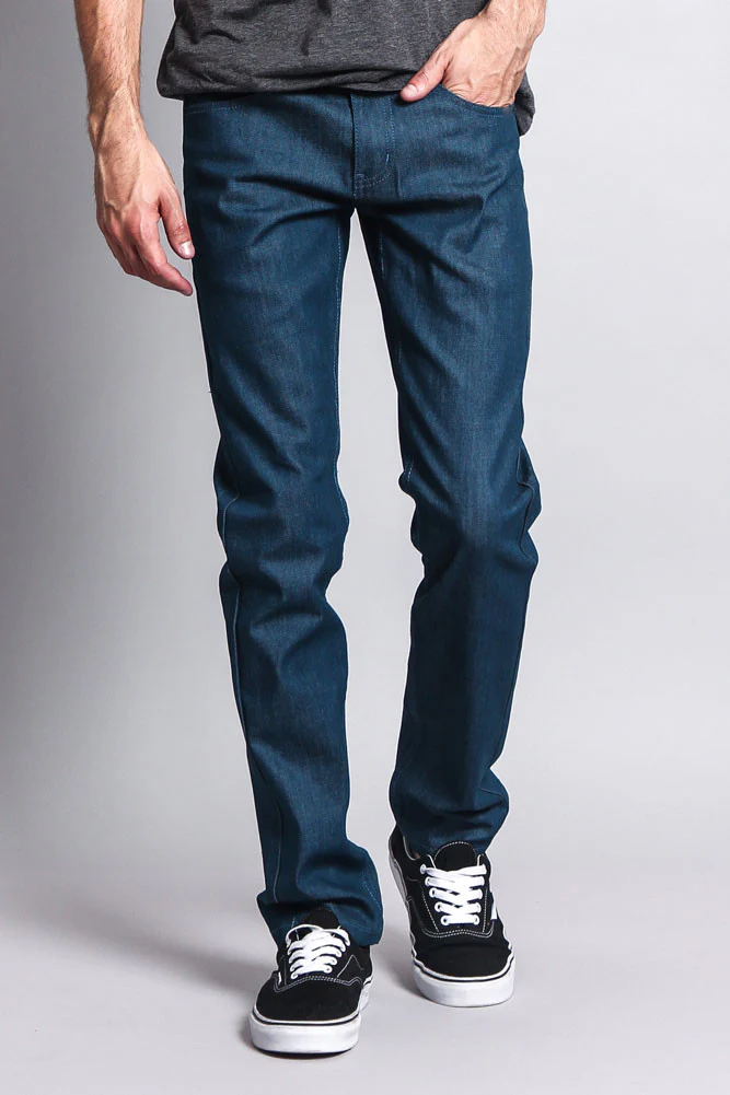 Men's Skinny Fit Raw Denim Jeans (Dodgers Blue) - Image 5