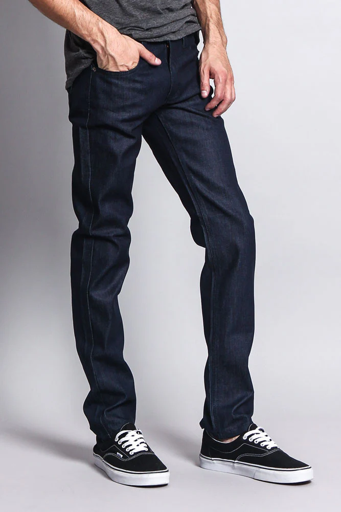 Men's Skinny Fit Raw Denim Jeans (Indigo) - Image 4