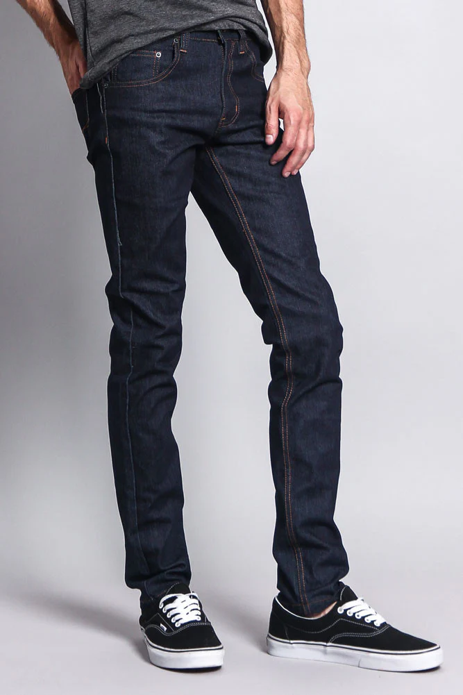 Men's Skinny Fit Raw Denim Jeans (Indigo/Timber) - Image 4