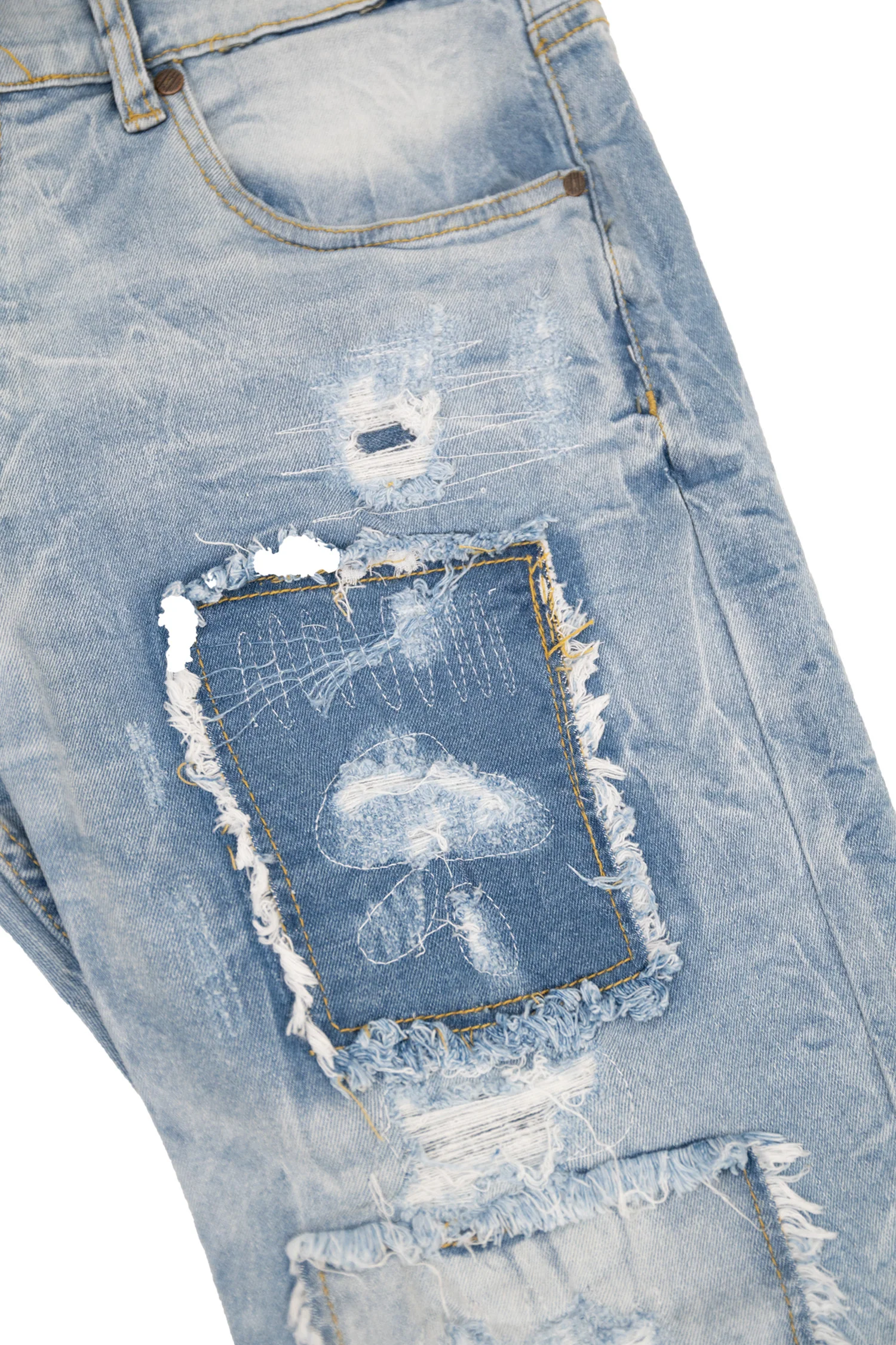 Men's Slim Distressed Patched Operator Denim Shorts - Image 5