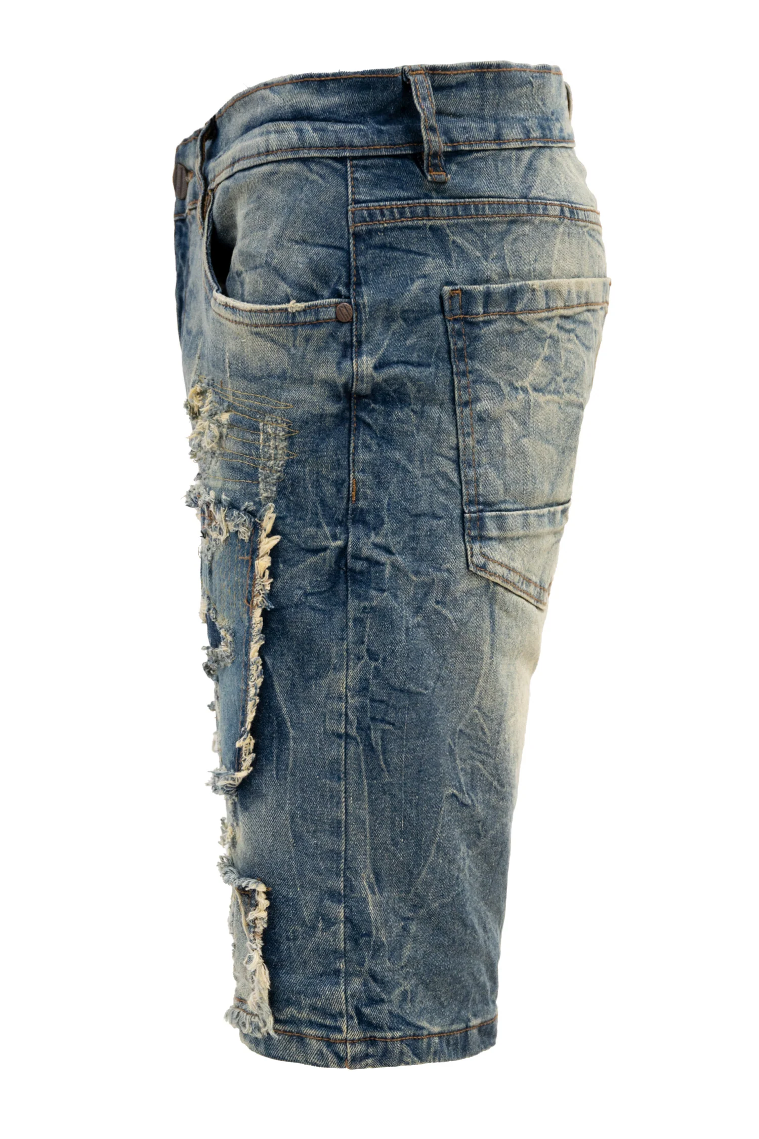 Men's Slim Distressed Patched Operator Denim Shorts - Image 8