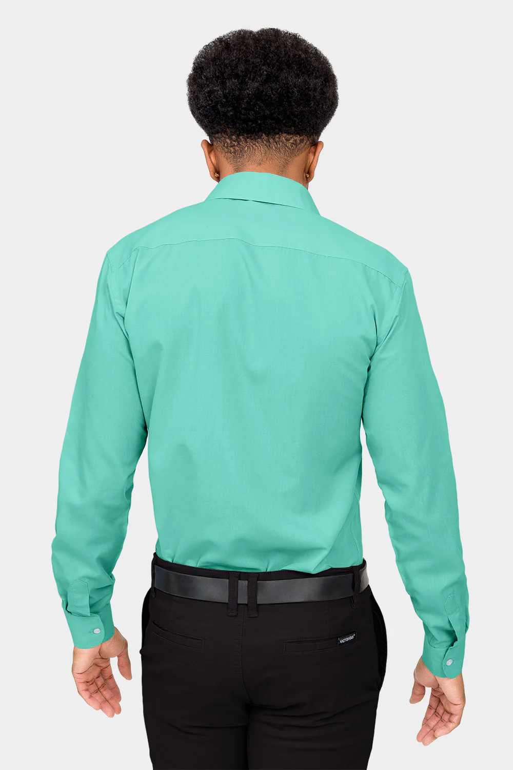 Men's Slim Fit Solid Color Dress Shirt (Aqua) - Image 4