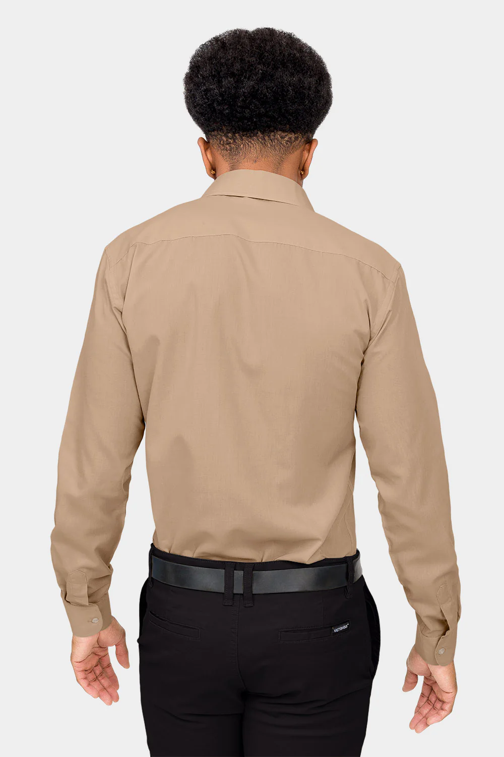 Men's Slim Fit Solid Color Dress Shirt (Beige) - Image 4