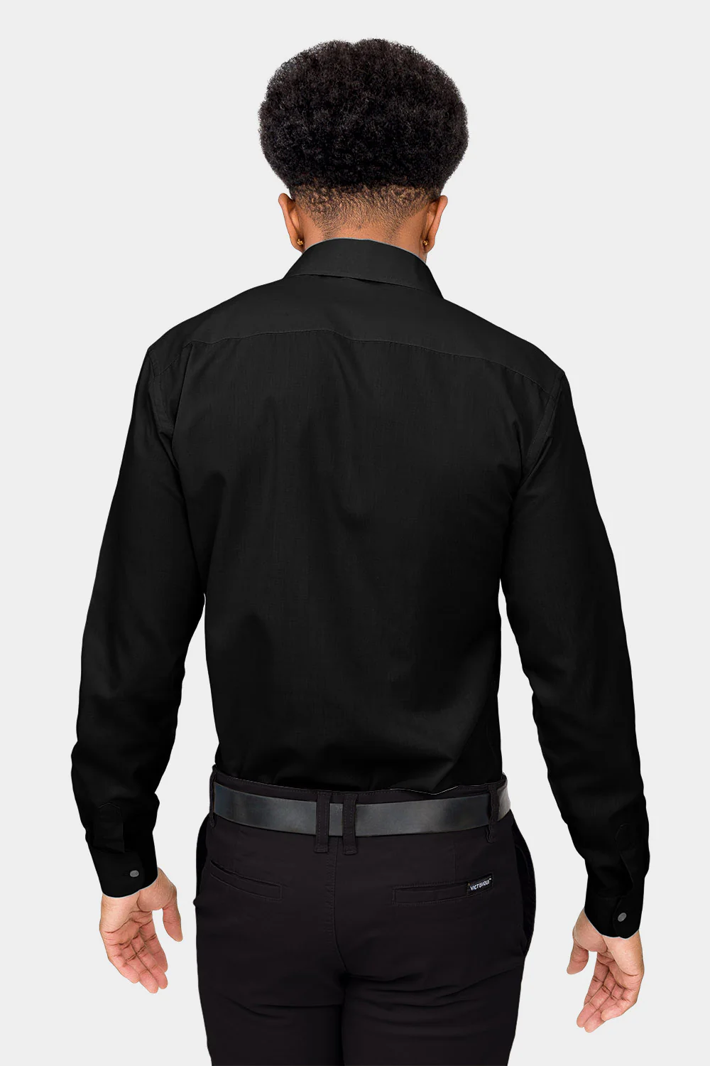 Men's Slim Fit Solid Color Dress Shirt (Black) - Image 4