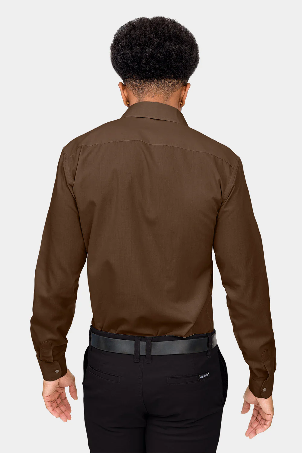 Men's Slim Fit Solid Color Dress Shirt (Brown) - Image 4