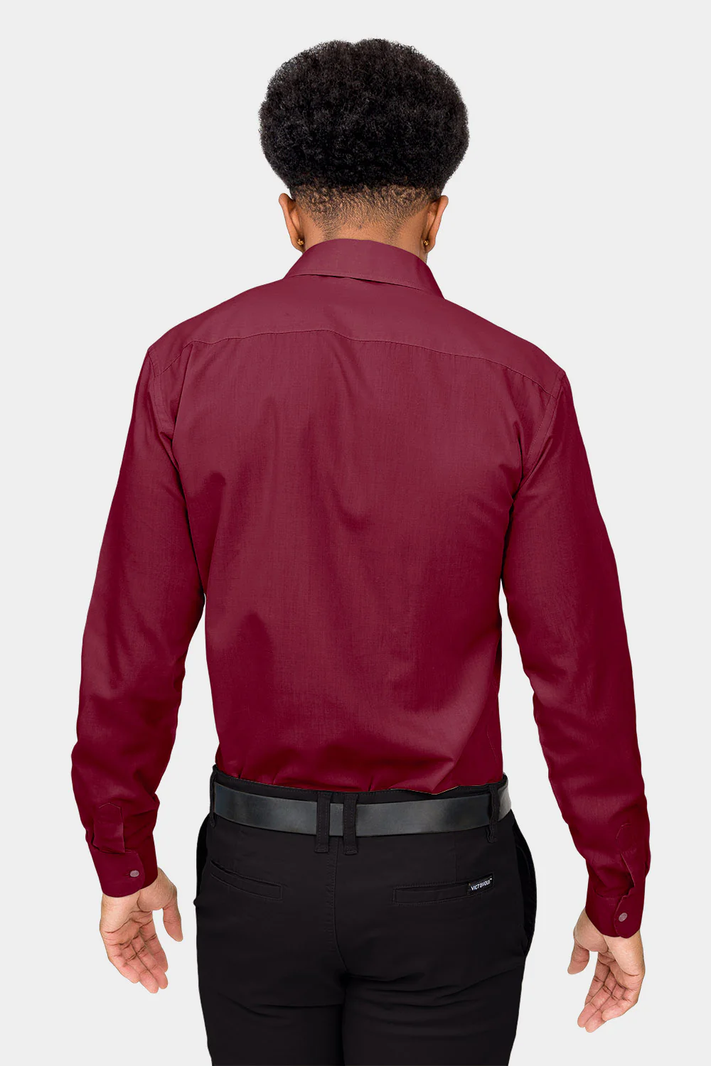 Men's Slim Fit Solid Color Dress Shirt (Burgundy) - Image 4