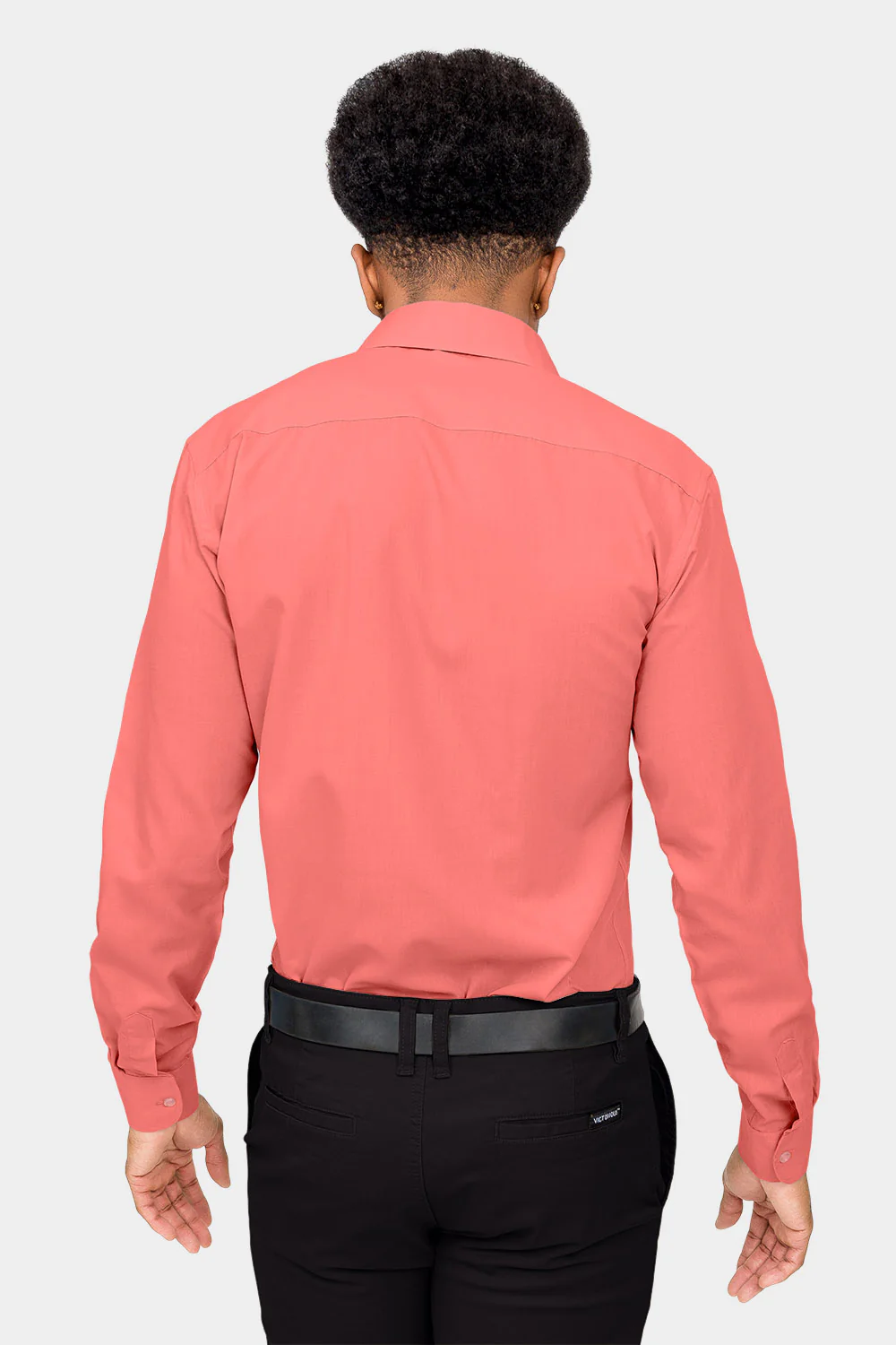 Men's Slim Fit Solid Color Dress Shirt (Coral) - Image 4
