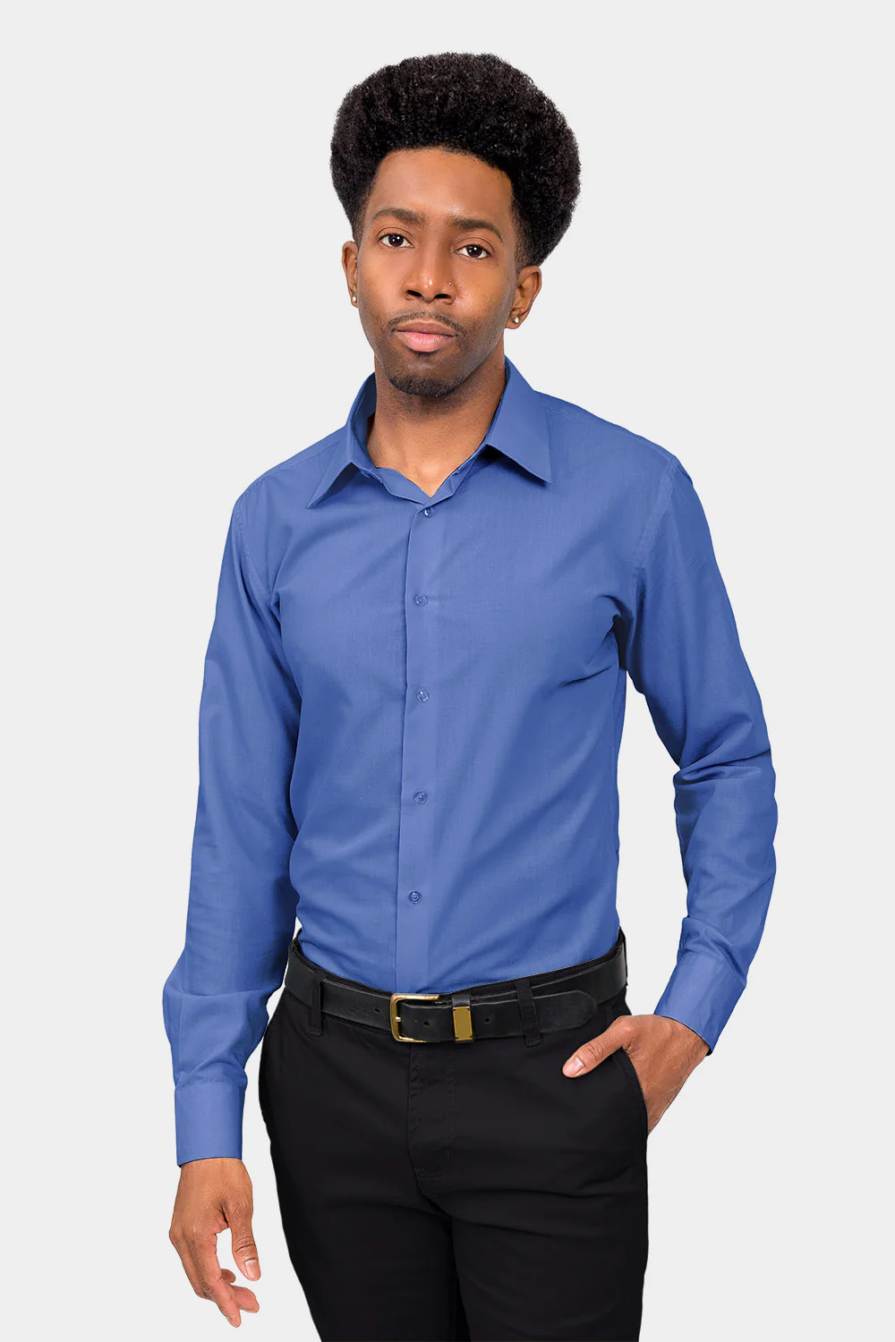 Men's Slim Fit Solid Color Dress Shirt (French Blue) - Image 2