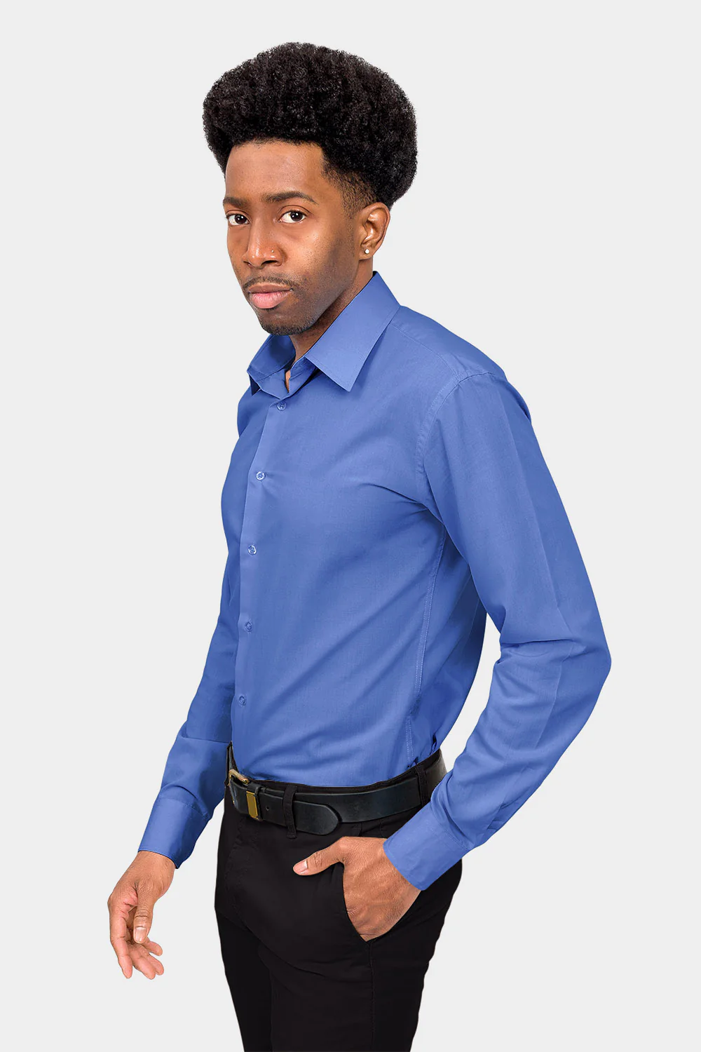 Men's Slim Fit Solid Color Dress Shirt (French Blue) - Image 3