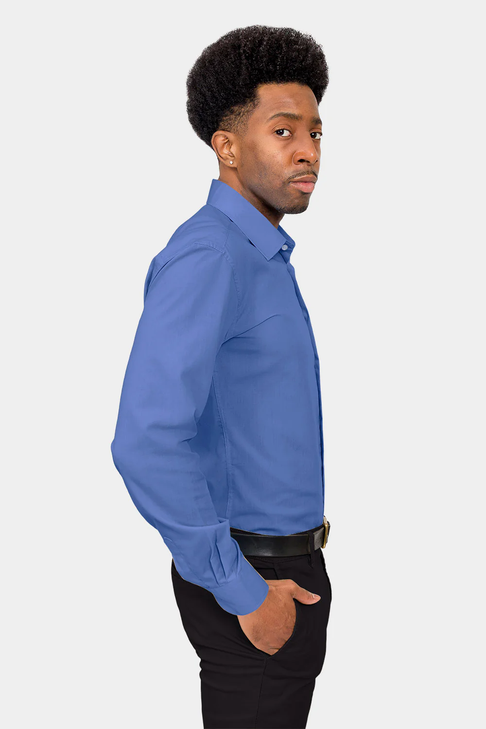 Men's Slim Fit Solid Color Dress Shirt (French Blue) - Image 5