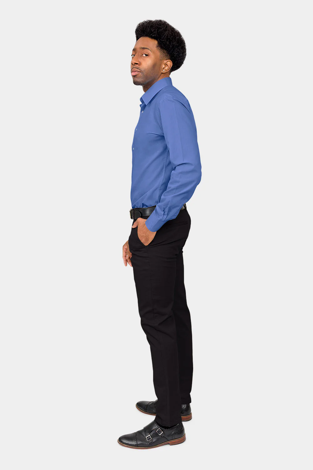 Men's Slim Fit Solid Color Dress Shirt (French Blue) - Image 6