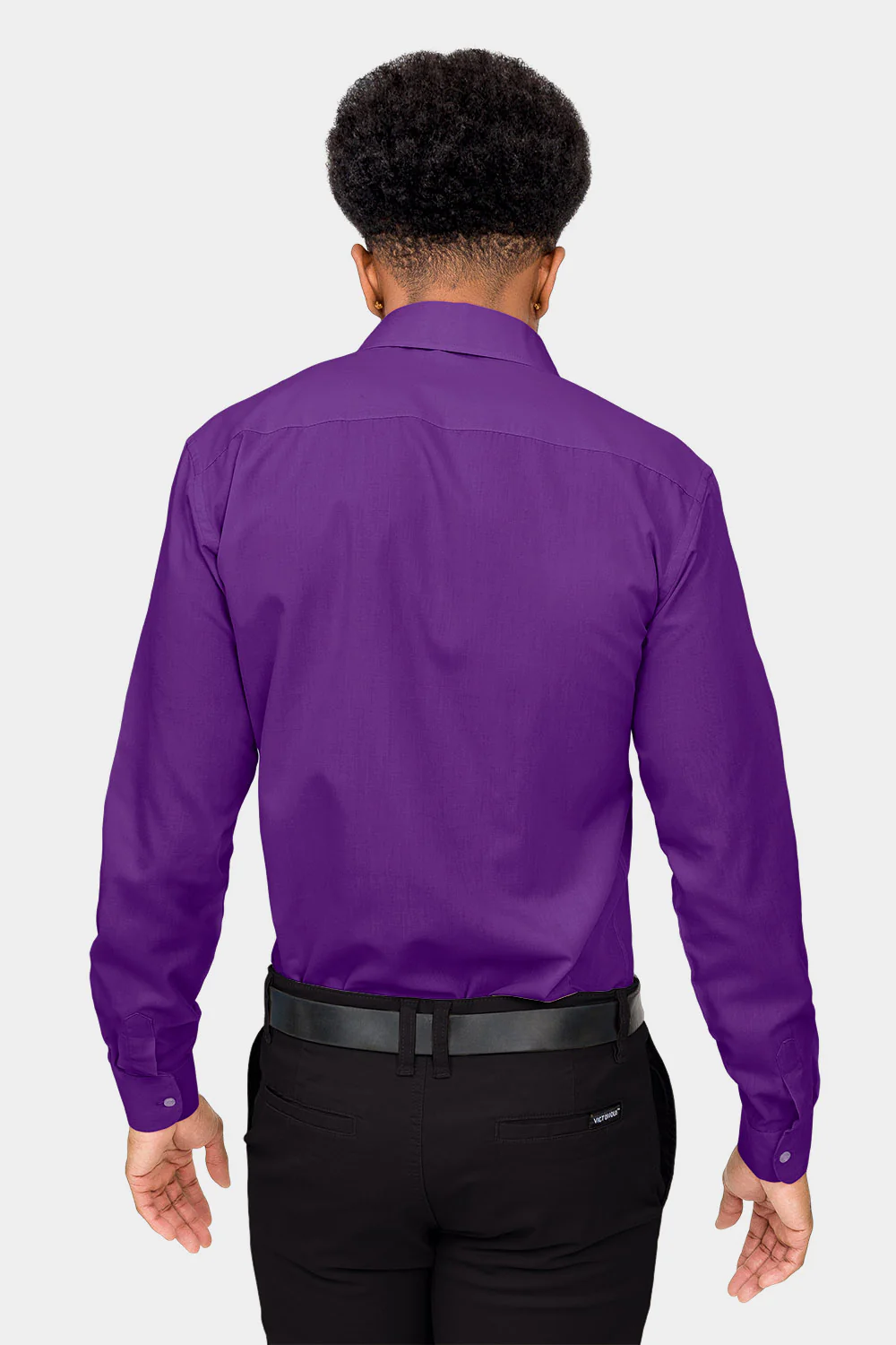 Men's Slim Fit Solid Color Dress Shirt (Purple) - Image 4