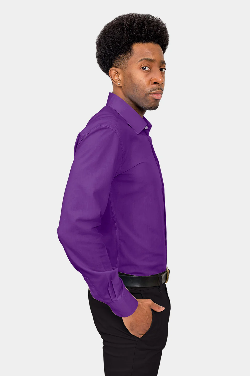 Men's Slim Fit Solid Color Dress Shirt (Purple) - Image 5