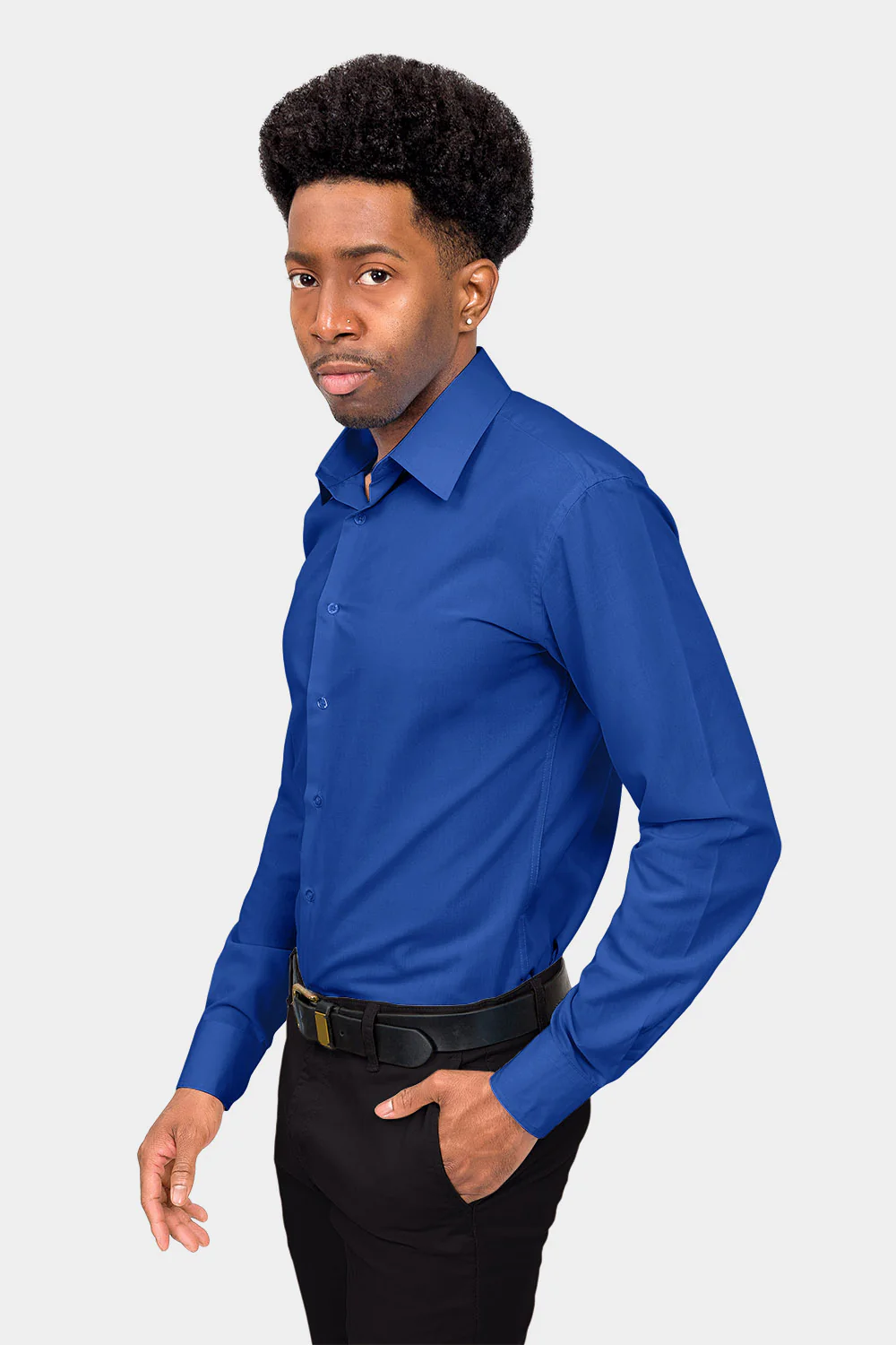 Men's Slim Fit Solid Color Dress Shirt (Royal Blue) - Image 3